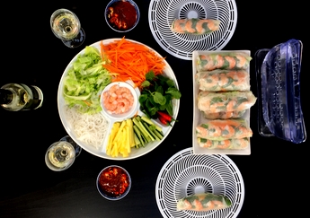 
                enjoy rice paper rolls meal with white wine